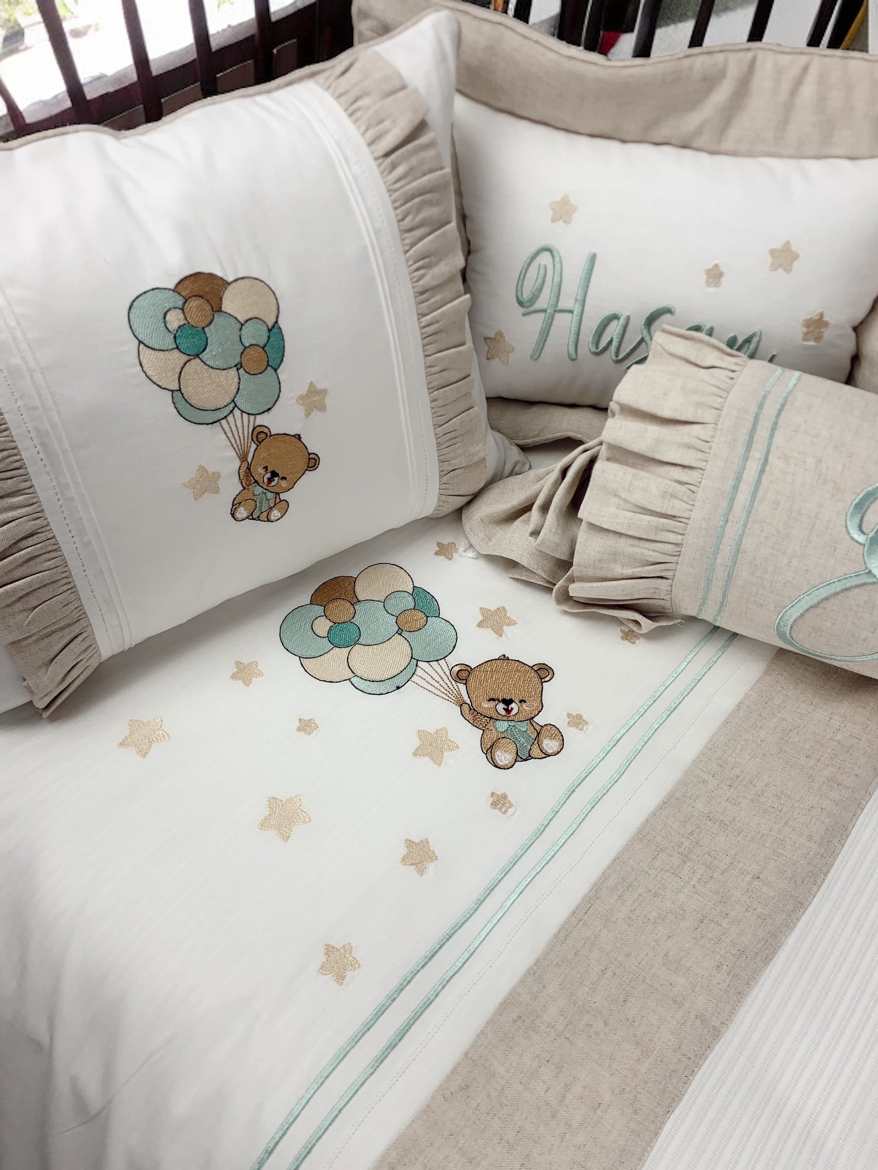 Luxury Cute Bear Kişiye Özel Keten Pike Seti