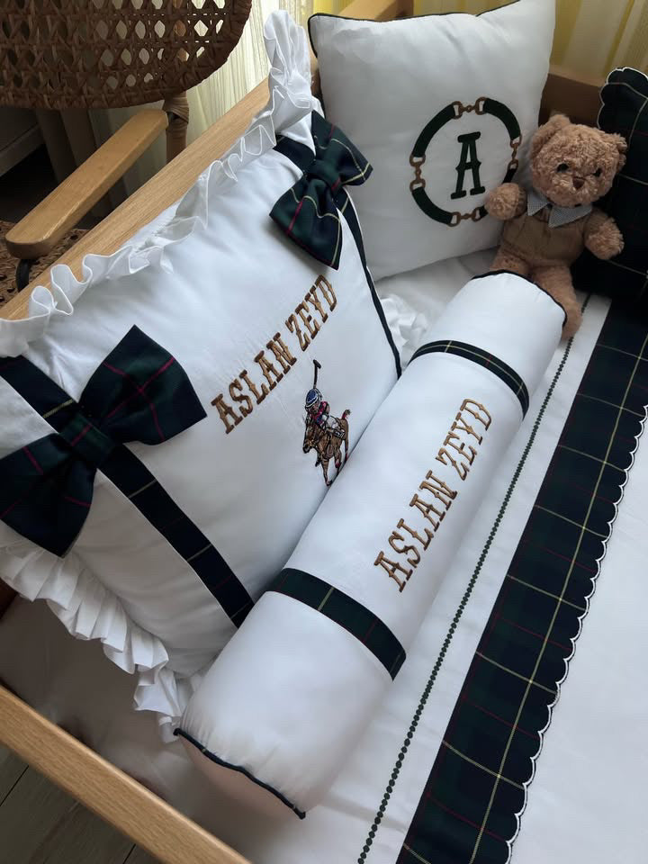 طقم غطاء لحاف فاخر بنقشة مربعات حصان البولو