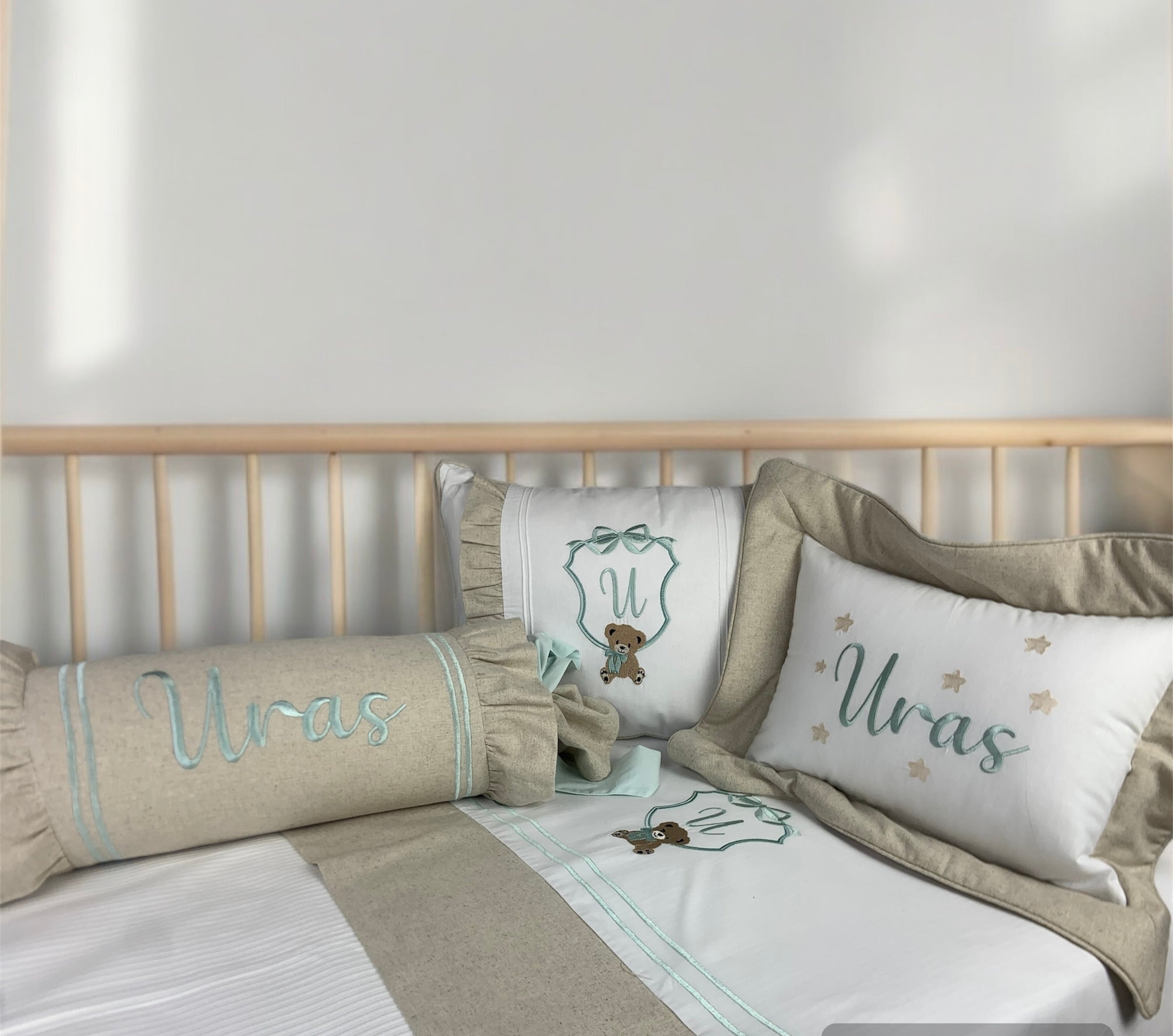 Luxury Cute Frame Bear Kişiye Özel Keten Pike Seti