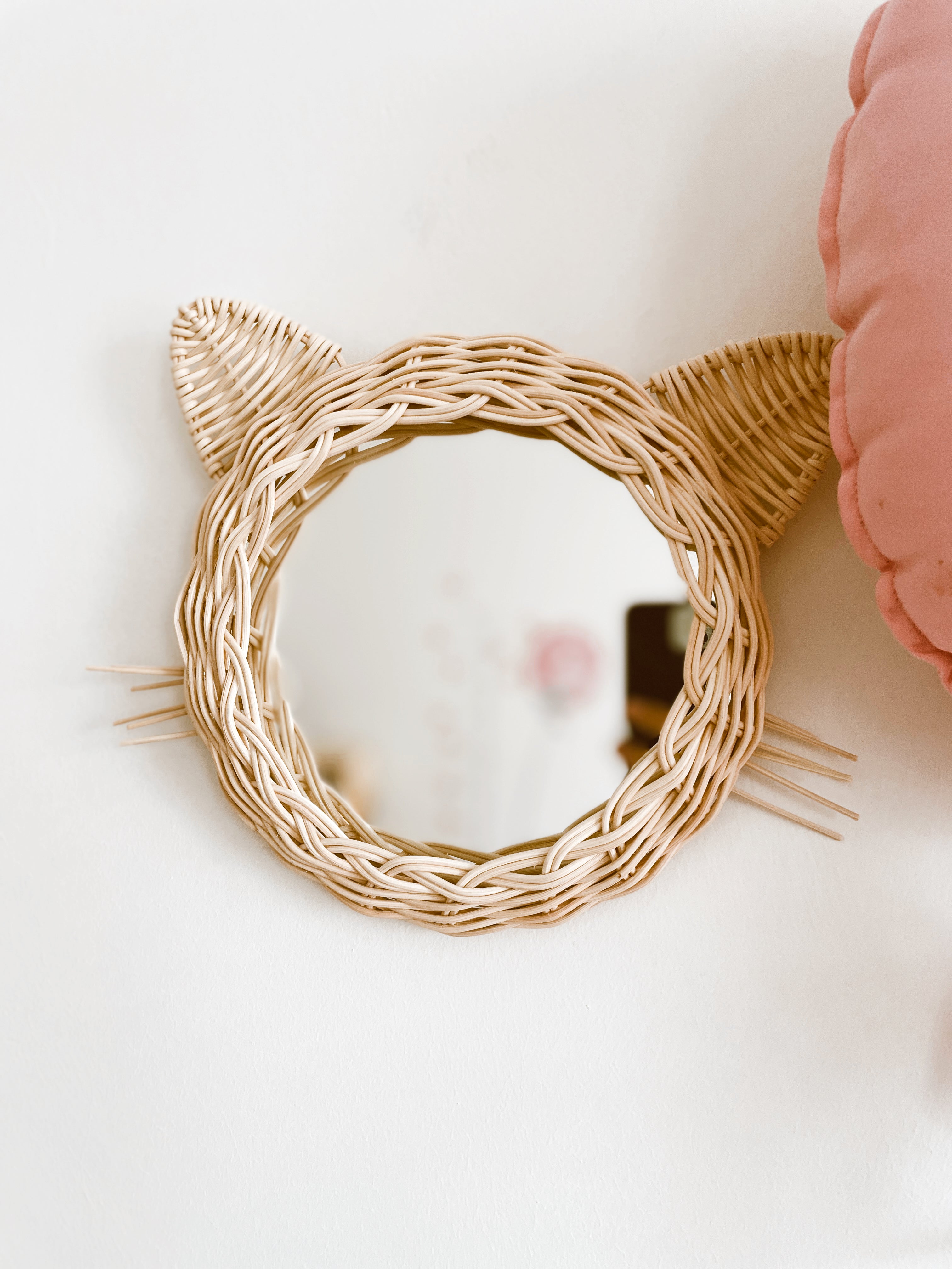 Cat Ear Woven Mirror | Handmade Natural Wall Decor