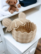 Tavşan Kulaklı Kapaklı Sepet | El Yapımı Hasır Saklama Kutusu