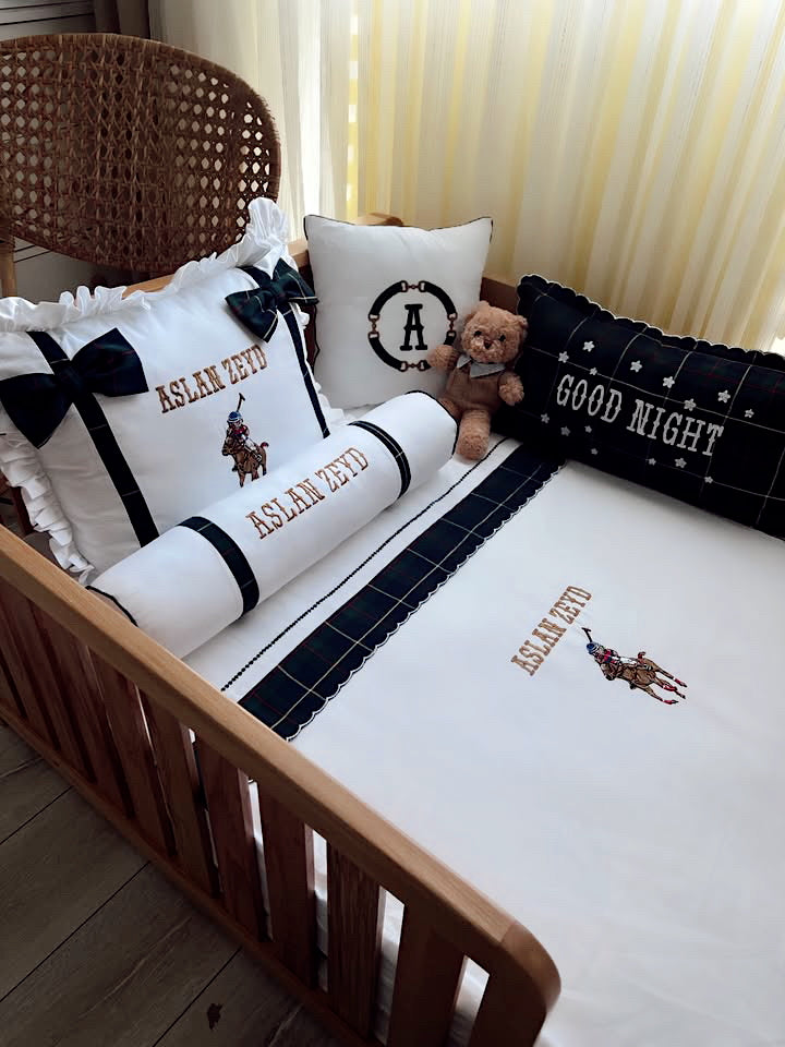 طقم غطاء لحاف فاخر بنقشة مربعات حصان البولو