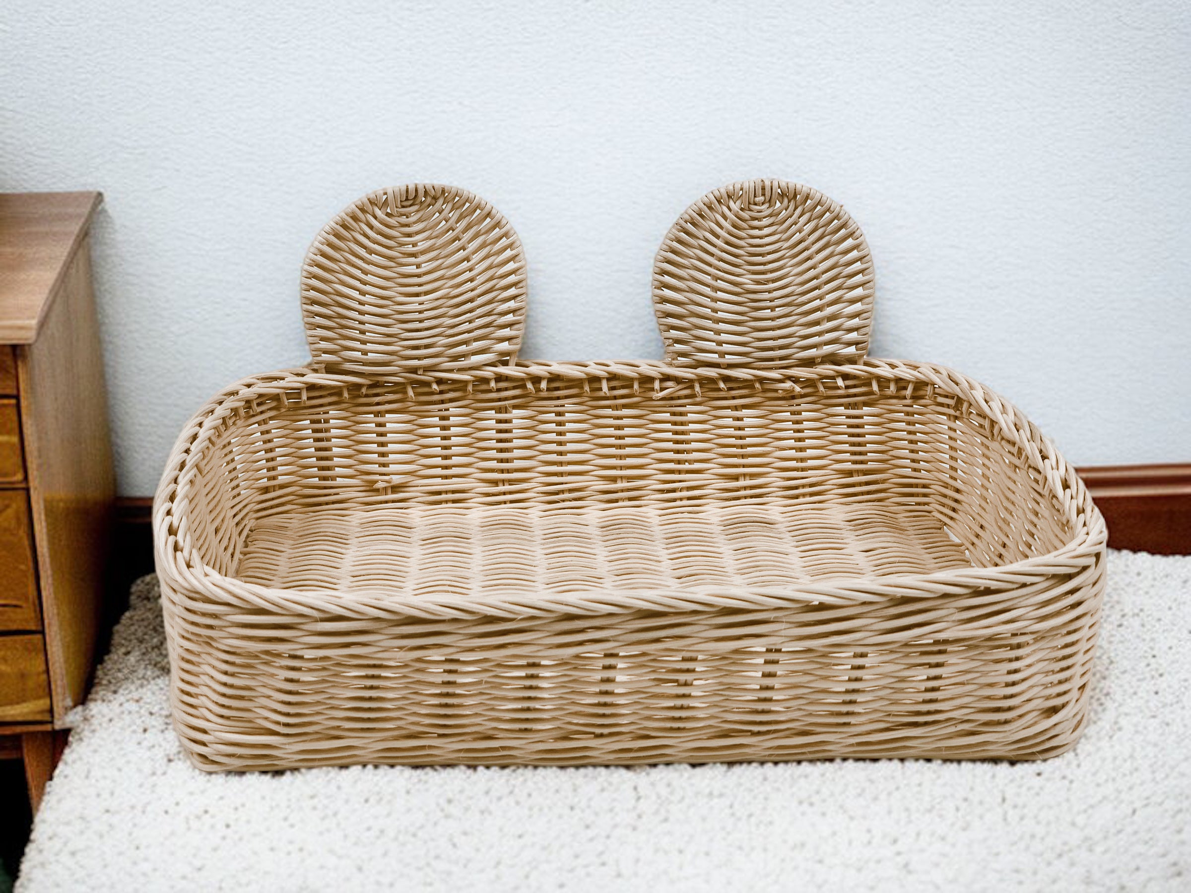 سلة على شكل أذن أرنب | منظم خوص مصنوع يدويًا | لا لوميير 