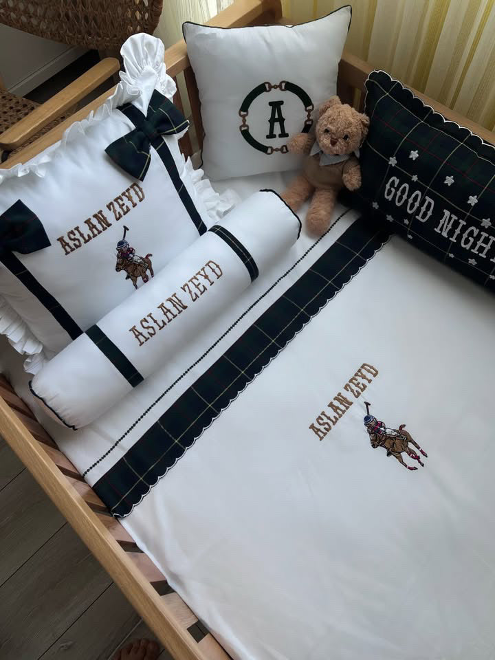 طقم غطاء لحاف فاخر بنقشة مربعات حصان البولو