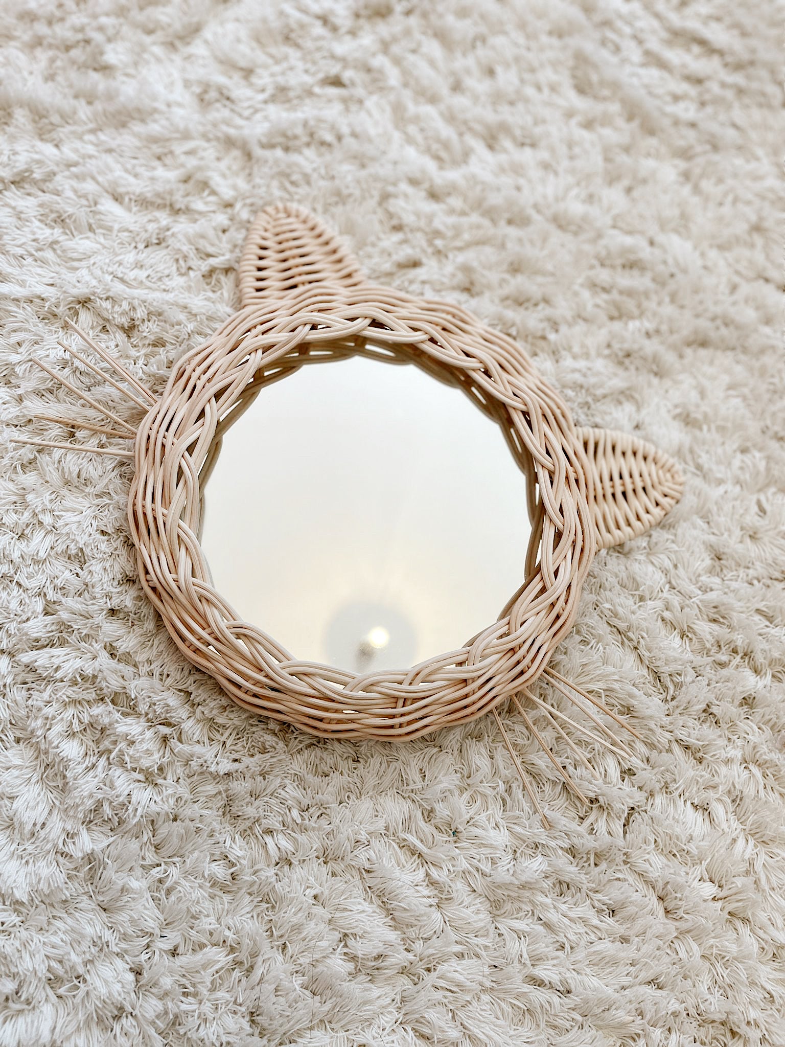 Cat Ear Woven Mirror | Handmade Natural Wall Decor